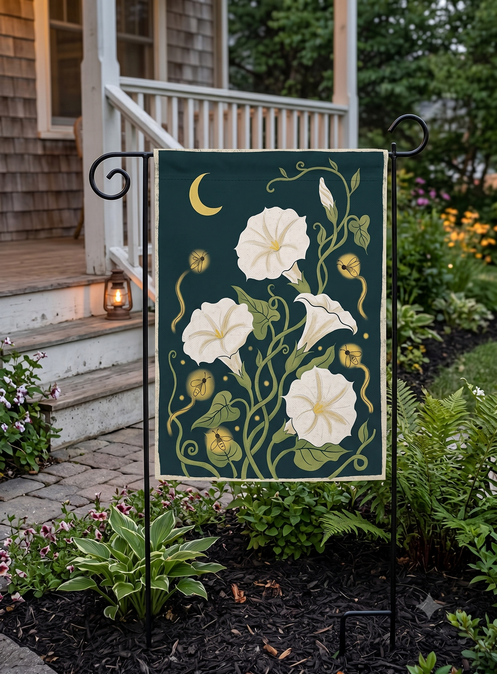 Moonflowers & Fireflies Garden Flag